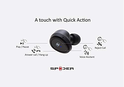 Spider Truly Wireless Bluetooth Earphones BT200, Black, A-EMIC-BT200