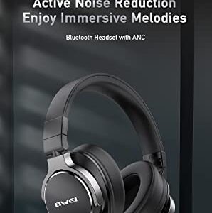 AWEI A710BL ANC Active Noise Cancelling Headphones Bluetooth 5.0, Stereo Headphones, Wireless and Wired Switching at Will, Stereo High Sound Quality, Shocking Bass Effect, Clear Calls (Black)