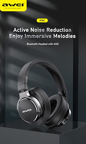 AWEI A710BL ANC Active Noise Cancelling Headphones Bluetooth 5.0, Stereo Headphones, Wireless and Wired Switching at Will, Stereo High Sound Quality, Shocking Bass Effect, Clear Calls (Black)