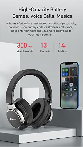 AWEI A710BL ANC Active Noise Cancelling Headphones Bluetooth 5.0, Stereo Headphones, Wireless and Wired Switching at Will, Stereo High Sound Quality, Shocking Bass Effect, Clear Calls (Black)