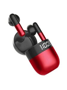 acuvar in-ear wireless bluetooth 5.2 headphones, earbuds with microphone compact rechargeable usb c smart led case for smartphones android ios (red)