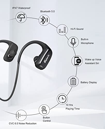 Sports Wireless Headphones, IPX7 Waterproof 16GB MP3 Player with Bluetooth, Running Earphone 10Hrs Playtime, Wireless Bluetooth 5.0 Headset with Noise Cancelling Mic(Black)