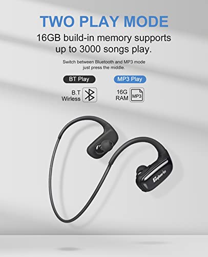 Sports Wireless Headphones, IPX7 Waterproof 16GB MP3 Player with Bluetooth, Running Earphone 10Hrs Playtime, Wireless Bluetooth 5.0 Headset with Noise Cancelling Mic(Black)