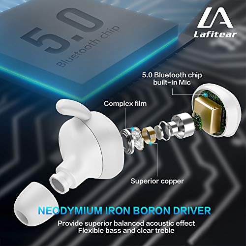 Lafitear Wireless Earbuds Bluetooth 5.0, Waterproof Sports Earphones w/Mic, Touch Control, Deep Bass Sound, One Step Pairing, in-Ear Headset for Sport/Travel/Gym