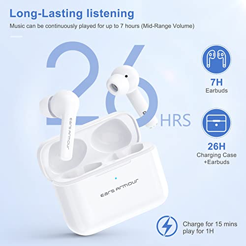 Ears Armour Wireless Earbuds Bluetooth in-Ear Headphones with 4 Microphones Hybrid Active Noise Cancelling Transparency Mode 26-H Playtime Immersive Stereo Sound TWS Earphones for Running and Call