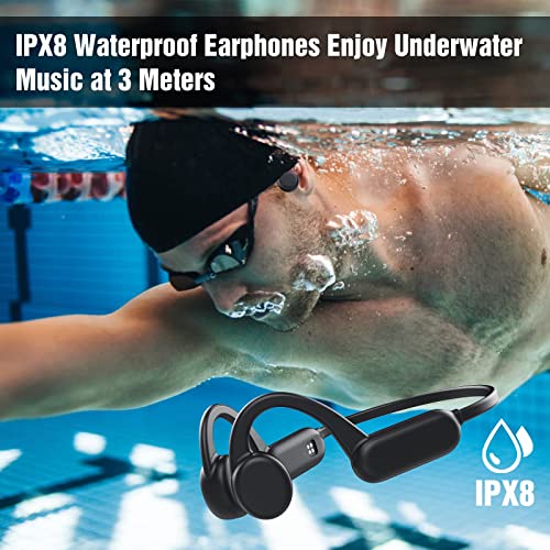 Bone Conduction Headphones, IPX8 Waterproof Headsets for Swimming, 8H Playtime, Open Ear Bluetooth Wireless Earphones with 8GB Flash Memory, for Running, Diving, Workout, Cycling