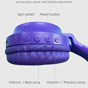 Asmi Bluetooth Headphones, Wireless Cat Ear Headphones LED Light Up Wireless Headphones Over Ear, Foldable & Lightweight Stereo Wireless Headset for Travel Work TV PC Cellphone (Purple)