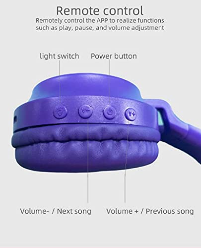 Asmi Bluetooth Headphones, Wireless Cat Ear Headphones LED Light Up Wireless Headphones Over Ear, Foldable & Lightweight Stereo Wireless Headset for Travel Work TV PC Cellphone (Purple)