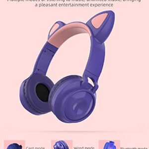 Asmi Bluetooth Headphones, Wireless Cat Ear Headphones LED Light Up Wireless Headphones Over Ear, Foldable & Lightweight Stereo Wireless Headset for Travel Work TV PC Cellphone (Purple)