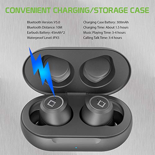Wireless V5 Bluetooth Earbuds Compatible with ROKU Ultra with Charging case for in Ear Headphones. (V5.0 Black)