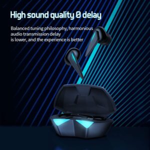 Wireless Gaming Earbuds with Blue Breathing Lights, 65ms Ultra-Low Latency Bluetooth Earbuds, Bluetooth 5.3 chip Dual Modes(Game/Music), HiFi Bass Surround Stereo Sound, 35Hours Playtime(White)