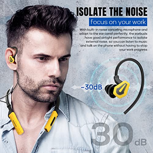 Bluetooth earplug headphones, Neckband Work Bluetooth Earbuds Ear plugs, 30db Noise Reduction Ear Protection Headphones, Custom-fit work earbuds, IPX5 sweatproof, 50+Hour Playtime for work safety