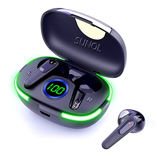 SUNOL PRO80 Wireless Earbuds Bluetooth Headphones with Wireless Charging Case IPX4 Waterproof Mini Wireless Earbuds Bluetooth 5.3 in Ear Light-Weight Headphones Built-in Microphone