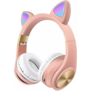 cat ear bluetooth headphones, v5.0 wireless on-ear kids headphones, pink
