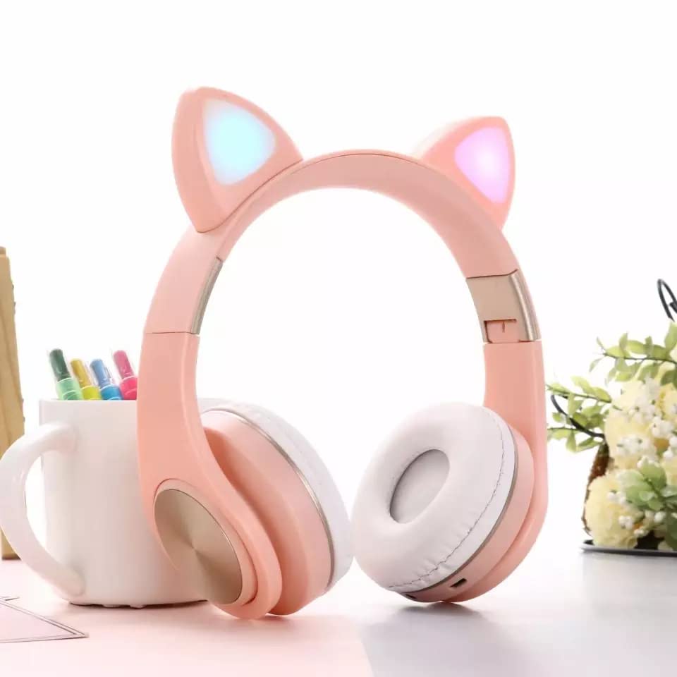 Cat Ear Bluetooth Headphones, v5.0 Wireless On-Ear Kids Headphones, Pink