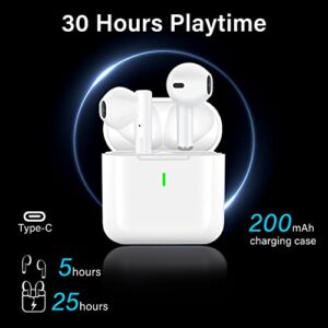 Wireless Earbuds Bluetooth 5.1 Headphones 30H Playtime in-Ear Hi-Fi Stereo Sound Noise Cancellation Mic IPX7 Waterproof Headset for iPhone/Samsung/Android/PC White