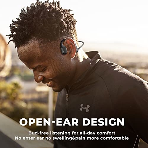 Relxhome RS5 Open Ear Headphones Bluetooth 5.2, Air Conduction Headphones, Wireless Headphones with Microphone, Sweat Resistant Sports Headphones, Air Conduction Headphones for Cycling Running Black