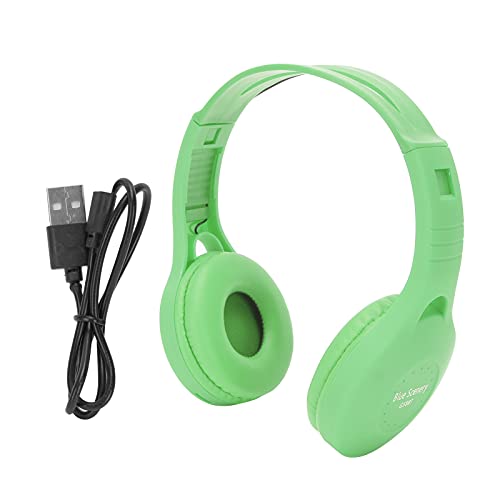 FASJ Wireless Headphones, Bluetooth5.0 Stereo Adjustable On Ear Gaming Headphone with Microphone /3.5mm Interface Supporting FM Memory Card, Noise Cancelling Headset for Sports Travel Work(Green)