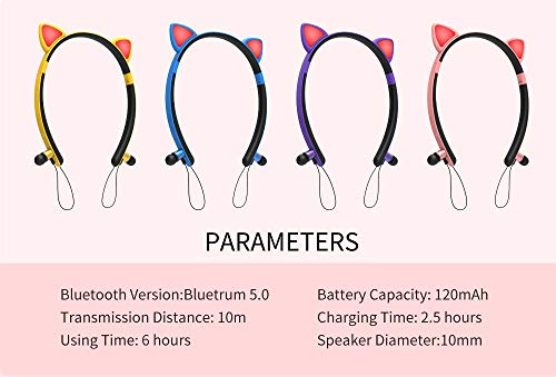 Bluetooth Headphones Neckband Cat-Ear Wireless Sport Earbuds, IPX5 Sweat and Water Resistant HiFi Stereo Ultra Comfort Fit for Gym Running Compatible with iOS Android (Purple)