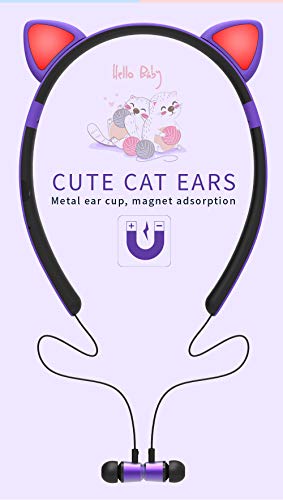 Bluetooth Headphones Neckband Cat-Ear Wireless Sport Earbuds, IPX5 Sweat and Water Resistant HiFi Stereo Ultra Comfort Fit for Gym Running Compatible with iOS Android (Purple)