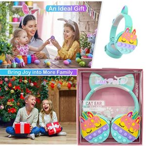 Kids Headphones, Unicorn Pop Headphones It for Girls Kids, Headphones Wireless Bluetooth with Led Light Cat Ears, Gaming Headset, Foldable Adjustable Build-in Mic for Tablet/School/iPad/Travel (Green)