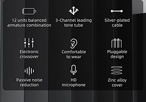 KZ-AST in-Ear Monitors, 24BA Top-Level Configuration HiFi Stereo Earphones, Lightweight Noise Isolating Stage IEM Wired Earbuds/Headphones for Musician Audiophile (with Mic, Silvery)