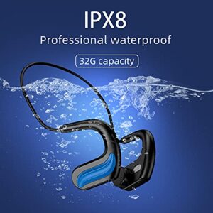 ESSONIO Bone Conduction Headphones Swimming Headphones Bluetooth IPX8 Waterproof Headphones, Built-in 32g Memory (Blue)