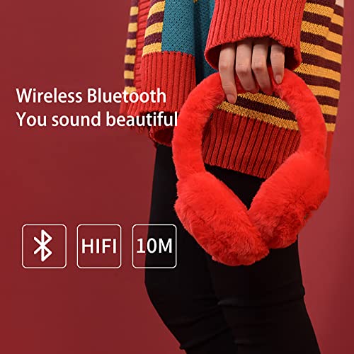 Niaviben Headphones Plush Bluetooth Earphones Over-Ear Foldable Winter Plus Velvet Warm Wireless Music Bluetooth Headset with Microphone Blue