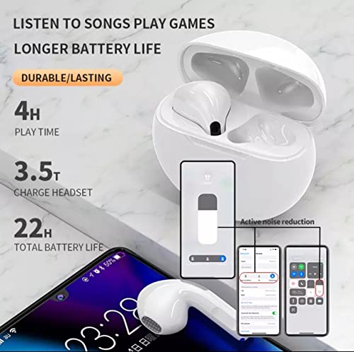 Pro 6 True Wireless Earbuds, Bluetooth Headphones, Hi-Fi Stereo Sound in-Ear Earphones, 99.99% Compatible with All Mobile Devices, Built-in Microphone, Up to 26 Hour Play Time with Charging Case