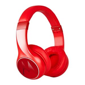 motorola escape 220 passive noise canceling headphones | bluetooth headphones with microphone | wireless headphones with 24 hour battery life | voice assistant compatible headphones (red)