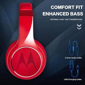 Motorola Escape 220 Passive Noise Canceling Headphones | Bluetooth Headphones with Microphone | Wireless Headphones with 24 Hour Battery Life | Voice Assistant Compatible Headphones (Red)