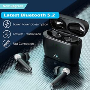 Mezelon Active Noise Cancelling Wireless Earbuds, Premium Deep Bass, Built-in HD Mic, Immersive Sound, IPX5 Waterproof Bluetooth 5.2 HiFi Stereo in-Ear Headphones Headset for iPhone/Android (Black)