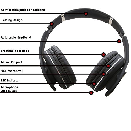 LyxPro HABT-10 Bluetooth 4.0 Wireless Hi-Fi Stereo Headphones Foldable Headset, Call Answering Microphone, 18 Hours Talk Time