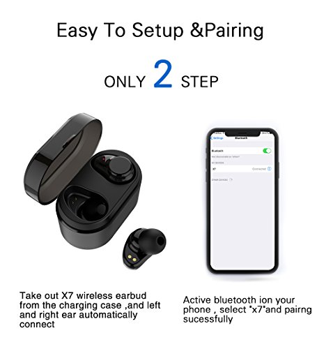 True Wireless Earbuds Langsdom X7 Mini Bluetooth 4.2 Headphones in-Ear Noise Isolating Earphones with Mic Smart Touch Control and Portable Charging Box for Samsung and More