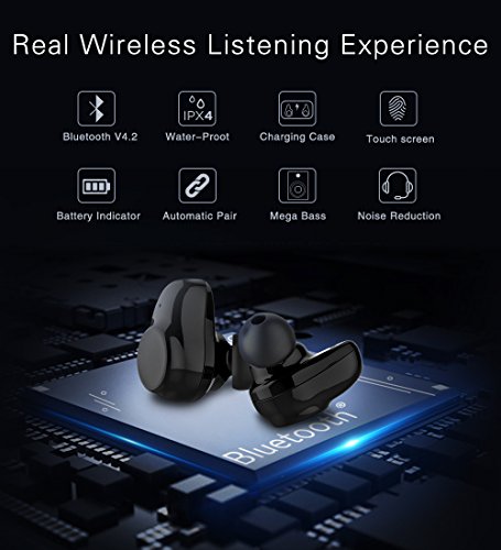 True Wireless Earbuds Langsdom X7 Mini Bluetooth 4.2 Headphones in-Ear Noise Isolating Earphones with Mic Smart Touch Control and Portable Charging Box for Samsung and More