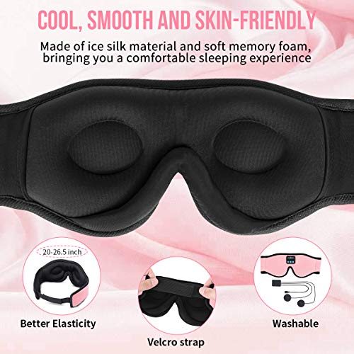 MUSICOZY Sleep Headphones 3D Bluetooth 5.2 Wireless Sleep Mask, Sleeping Headphones Music Eye Mask Earbuds for Side Sleepers, Air Travel, Meditation, Built-in Ultra Soft Thin Speakers, Pack of 2