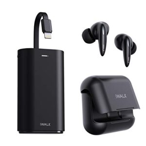 iwalk portable charger 9000mah ultra-compact power bank with built-in cable and wireless earbuds bluetooth 10mm dynamic drivers hi-fi stereo deep bass, ipx5 & compact & ultra lightweight 4g, single/tw