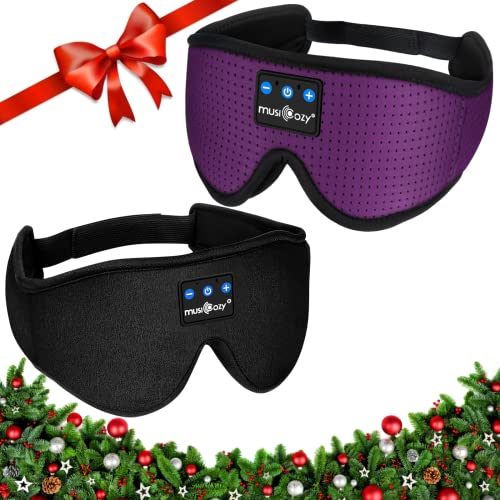 MUSICOZY Sleep Headphones Bluetooth 5.2 Headband Breathable 3D Sleeping Headphones, Wireless Eye Mask Sleep Earbuds for Side Sleepers Women Office Air Travel Cool Tech Gadgets Unique Gifts, Pack of 2