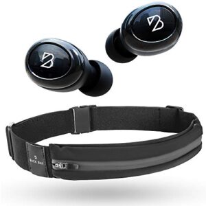 back bay duet 50 pro wireless bluetooth earbuds and slim running belt for women, men. 130 hour long battery life with charging case. waterproof iphone holder waistband for runners
