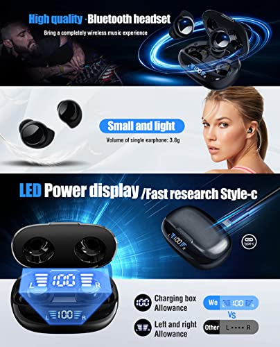 Wireless Earbuds, Bluetooth 5.3 Headset with Dual LED Display, in-Ear Bluetooth Earphones IP7 Waterproof Headphones for Sport,Workout,Gaming