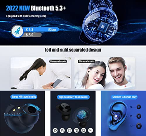 Wireless Earbuds, Bluetooth 5.3 Headset with Dual LED Display, in-Ear Bluetooth Earphones IP7 Waterproof Headphones for Sport,Workout,Gaming