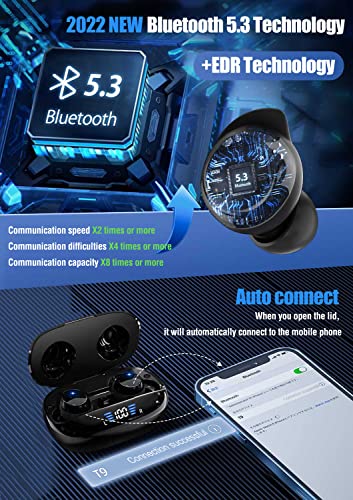 Wireless Earbuds, Bluetooth 5.3 Headset with Dual LED Display, in-Ear Bluetooth Earphones IP7 Waterproof Headphones for Sport,Workout,Gaming