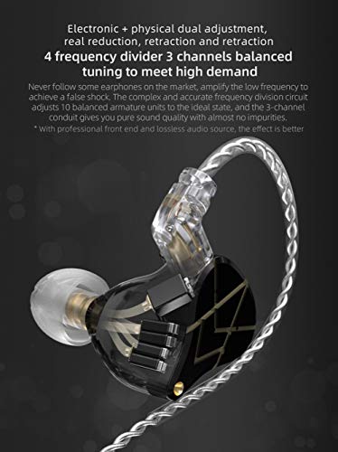 KZ ASX in-Ear Monitors, 10 Balanced Armatures Units per Side Customized HiFi IEM Wired Earphones/Earbuds/Headphones with Detachable Cable 2Pin for Musician Audiophile (Without Mic, White)