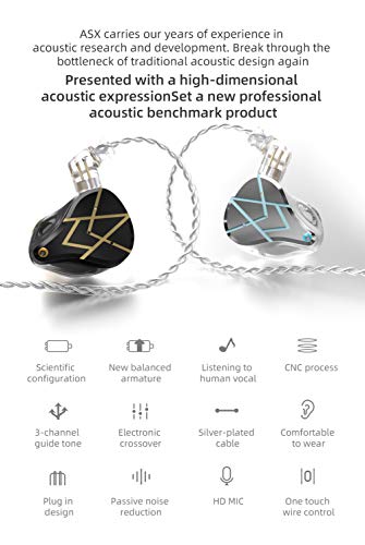 KZ ASX in-Ear Monitors, 10 Balanced Armatures Units per Side Customized HiFi IEM Wired Earphones/Earbuds/Headphones with Detachable Cable 2Pin for Musician Audiophile (Without Mic, White)