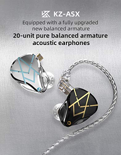 KZ ASX in-Ear Monitors, 10 Balanced Armatures Units per Side Customized HiFi IEM Wired Earphones/Earbuds/Headphones with Detachable Cable 2Pin for Musician Audiophile (Without Mic, White)