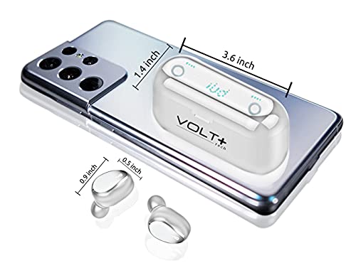 Volt Plus TECH Wireless V5.0 Bluetooth Earbuds Compatible with Samsung Galaxy J7 Prime T-Mobile LED Display, Mic 8D Bass IPX7 Waterproof/Sweatproof (White)