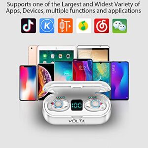 Volt Plus TECH Wireless V5.0 Bluetooth Earbuds Compatible with Samsung Galaxy J7 Prime T-Mobile LED Display, Mic 8D Bass IPX7 Waterproof/Sweatproof (White)