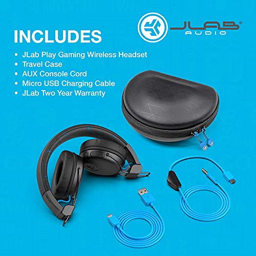 JLab Audio Play Gaming Wireless Headset | 22+ Hour Bluetooth 5 Playtime 60ms Super-Low Latency for Mobile Gameplay | Retractable Boom Mic | AUX Gaming Cord Compatible with Gaming Consoles (Renewed)