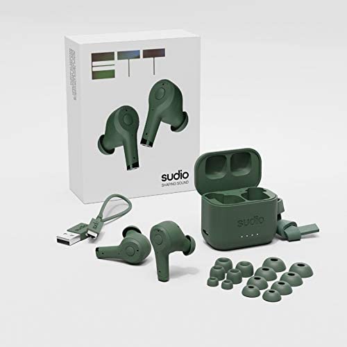 Sudio ETT True Wireless Earbuds - Active Noise Cancelling, Transparency Mode, IPX5 Water Protection, 30h Battery Time, iOS, Android, Wireless Charging (Green)