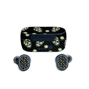 mightyskins carbon fiber skin for skullcandy sesh true wireless earbuds – nighttime skulls | protective, durable textured carbon fiber finish | easy to apply | made in the usa